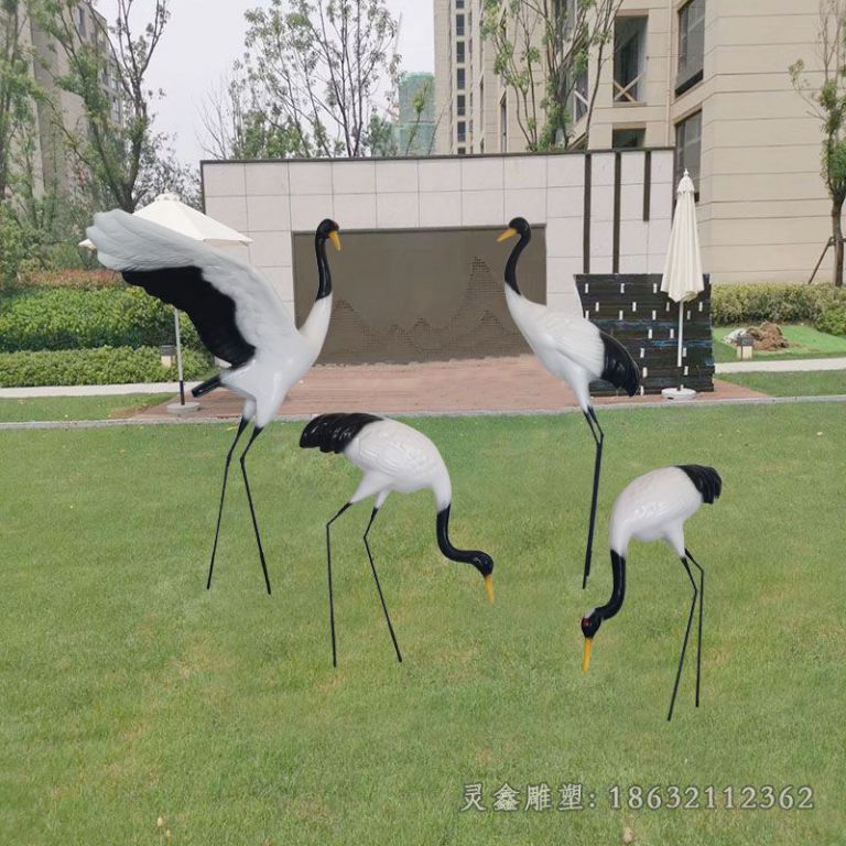 彩绘仙鹤景区景观铜雕