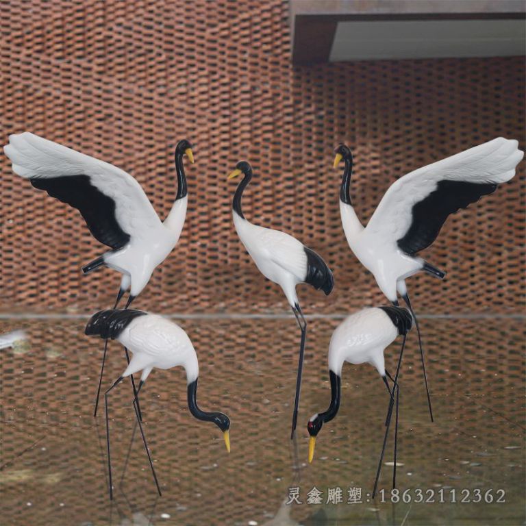 彩绘仙鹤别墅景观铜雕