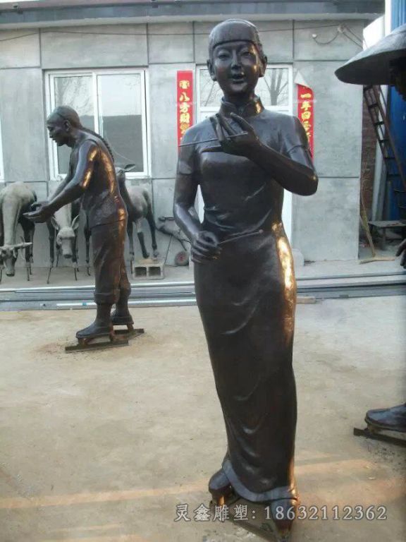 广场小品说评书铜雕