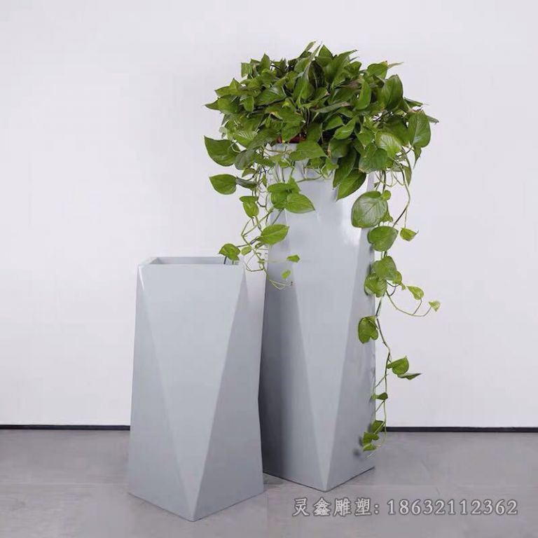 不锈钢几何花盆城市雕塑