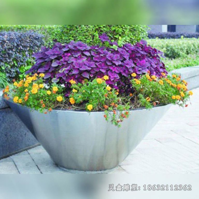 不锈钢抽象花盆景观雕塑