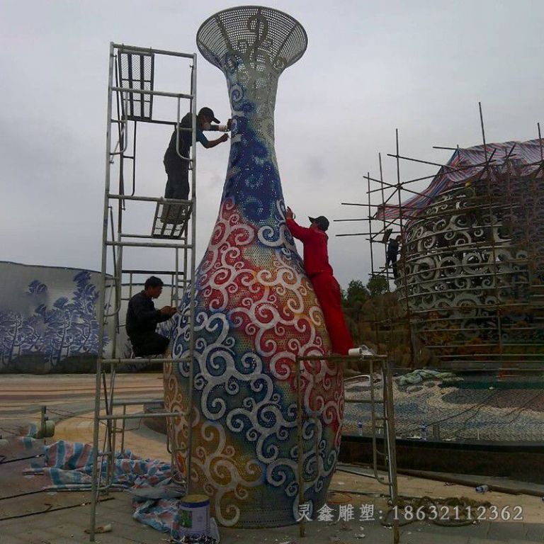 不锈钢抽象花盆园林雕塑