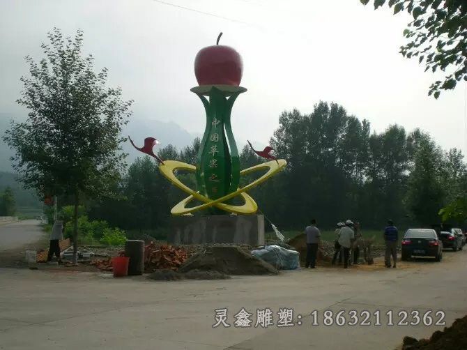 不锈钢标志苹果景观雕塑
