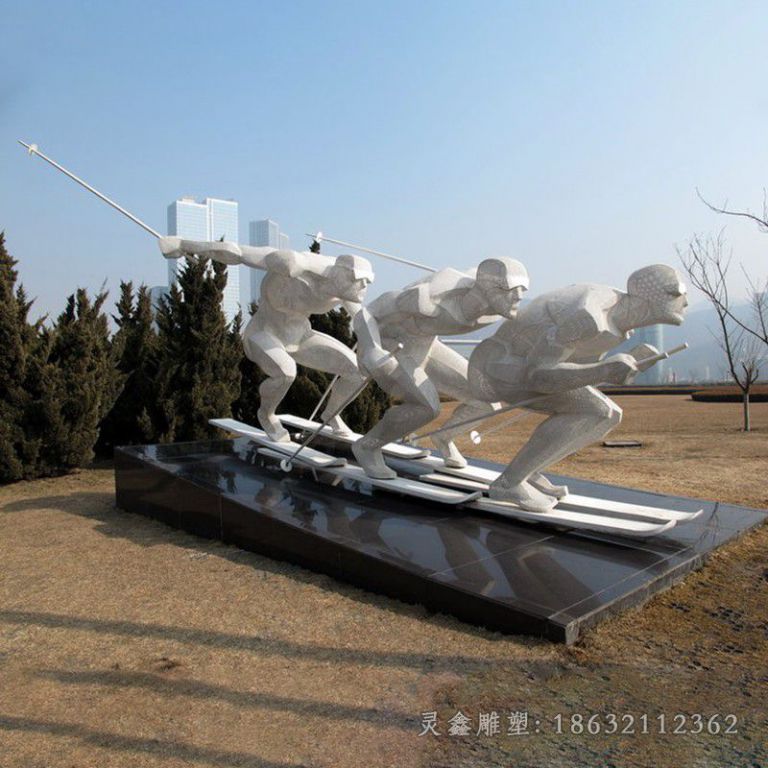 滑雪不锈钢运动人物雕塑