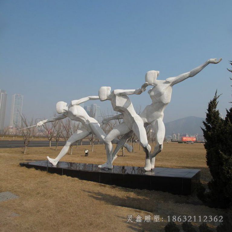 击剑不锈钢运动人物雕塑