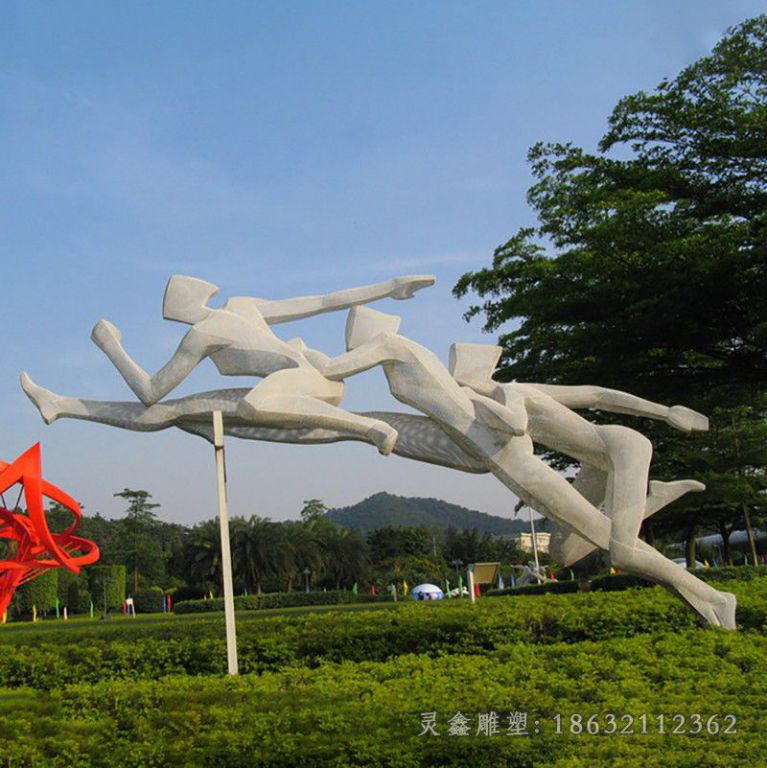 跨栏运动景观不锈钢雕塑