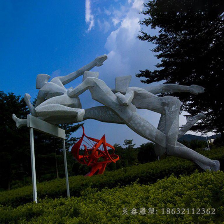 跨栏运动不锈钢人物雕塑