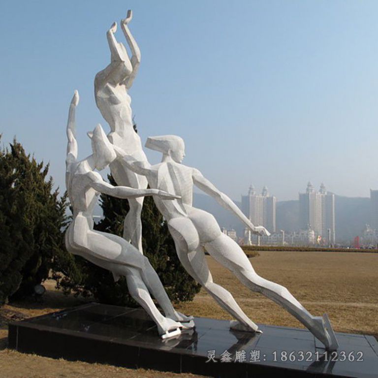 不锈钢滑冰人物景观雕塑