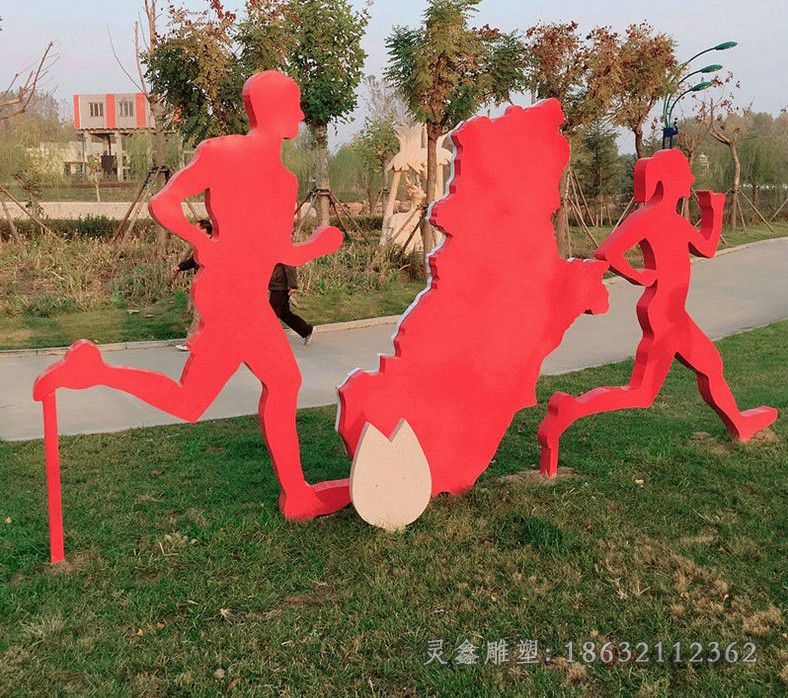 彩绘人物运动不锈钢雕塑