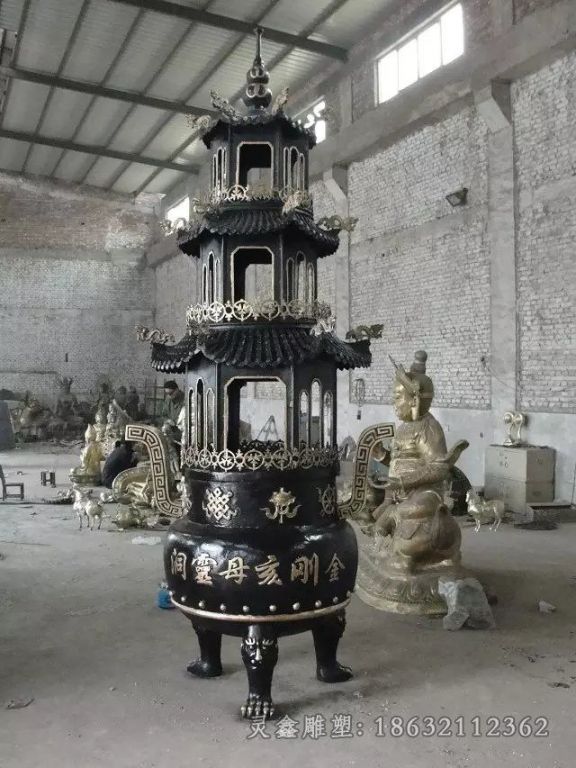多层塔炉景观寺庙铜雕