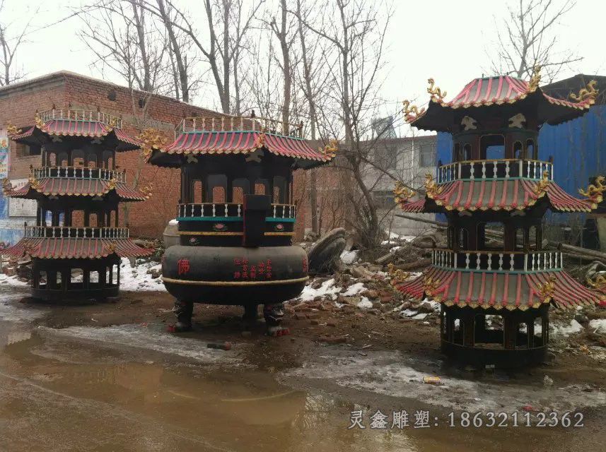 寺庙圆形香炉景观铜雕