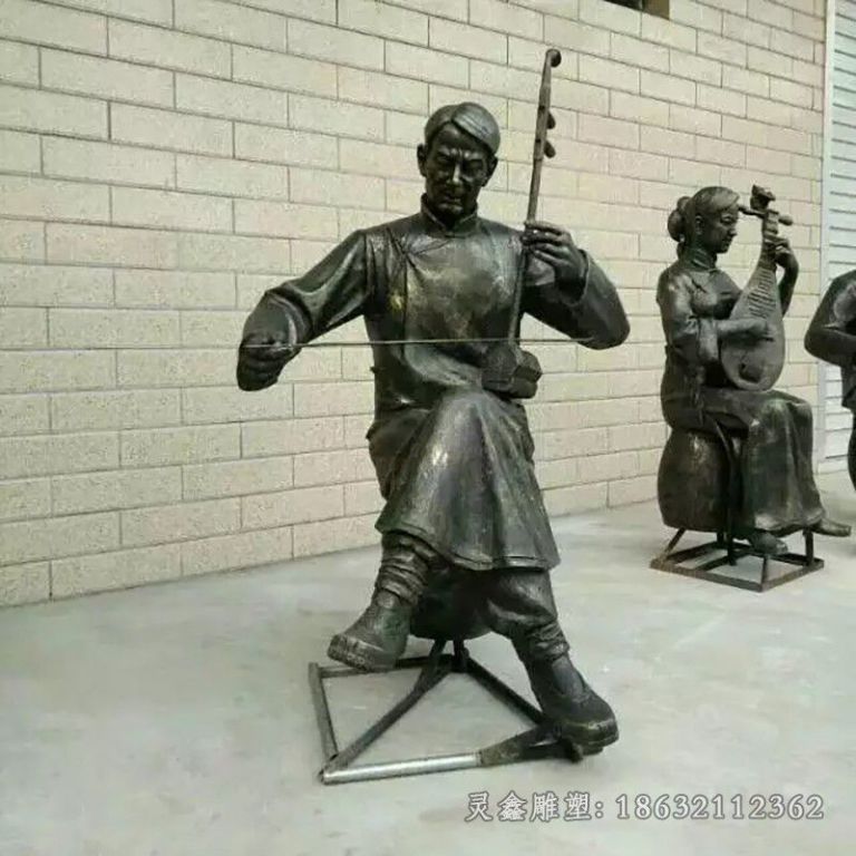 拉二胡城市人物铜雕