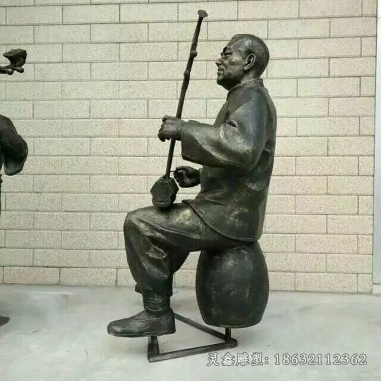 拉二胡校园人物铜雕