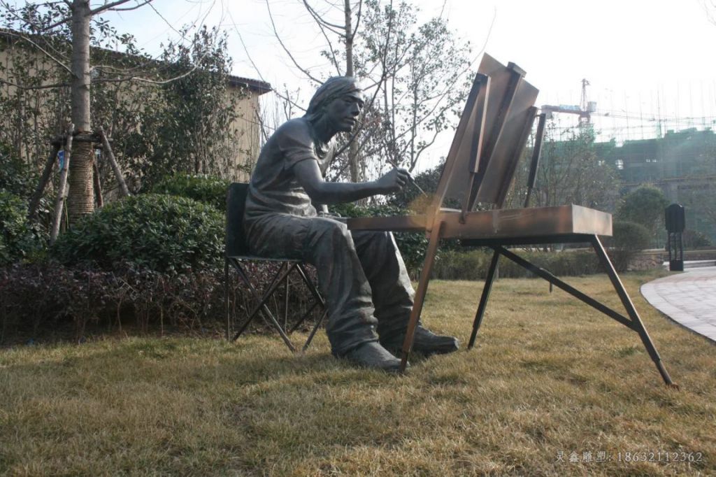 画画人物户外景观铜雕