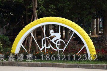 不锈钢彩绘自行车雕塑