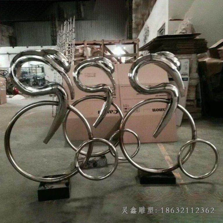 不锈钢抽象自行车人物雕塑