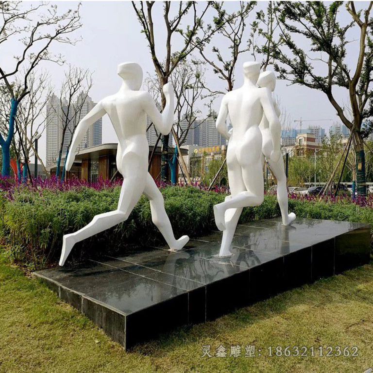 不锈钢几何跑步人物雕塑