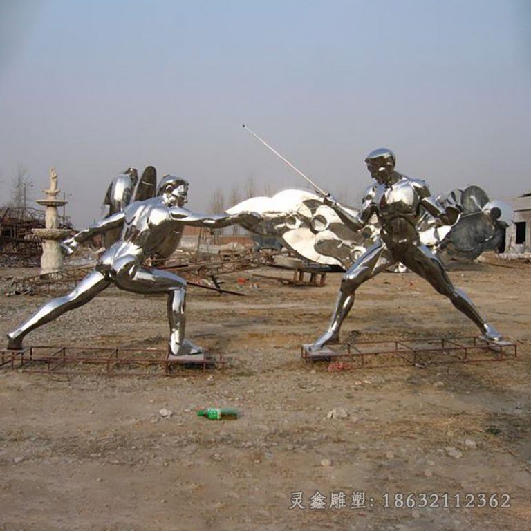 不锈钢击剑景观镜面雕塑