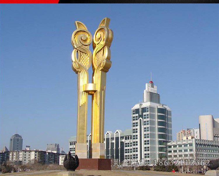 不锈钢金色风钥匙景观雕塑