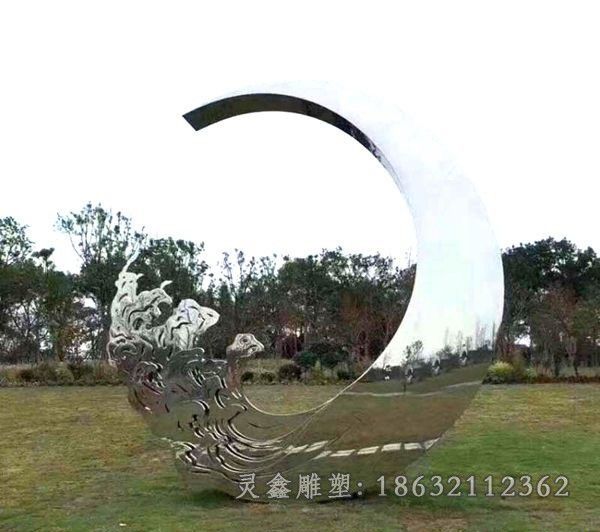 抽象月亮小区不锈钢雕塑