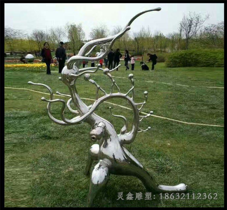 不锈钢舞动兔子景观雕塑