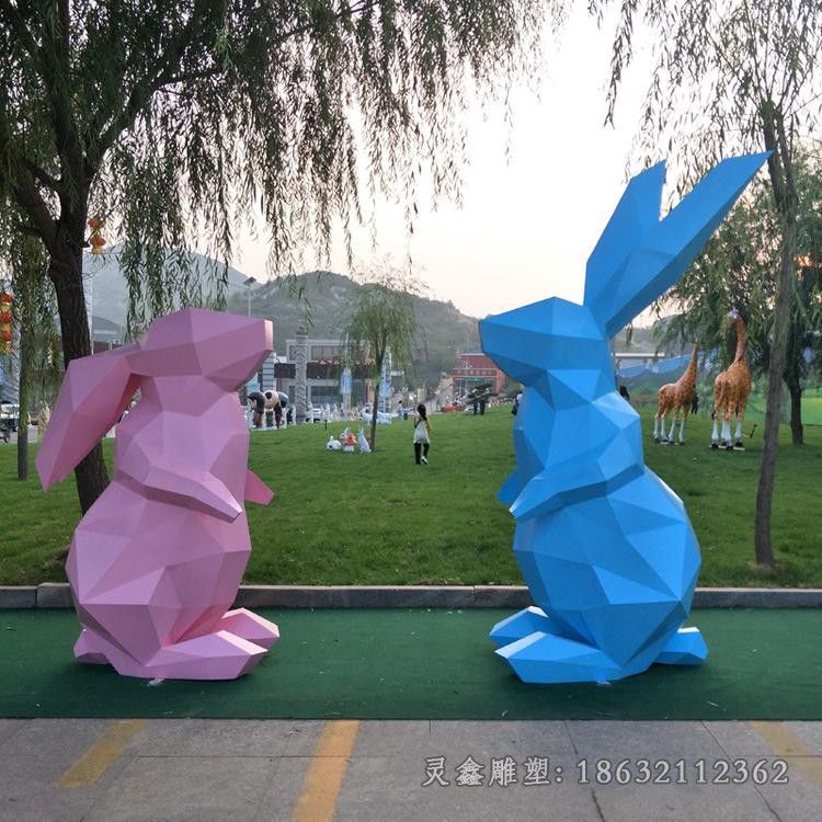 不锈钢几何兔子城市雕塑