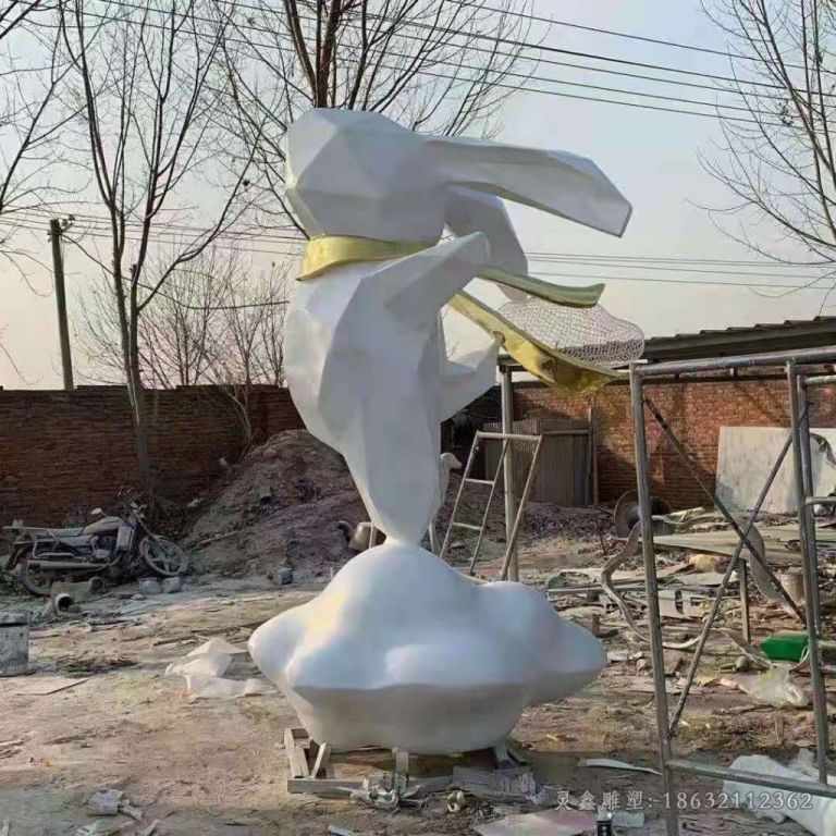 不锈钢几何兔子园林雕塑