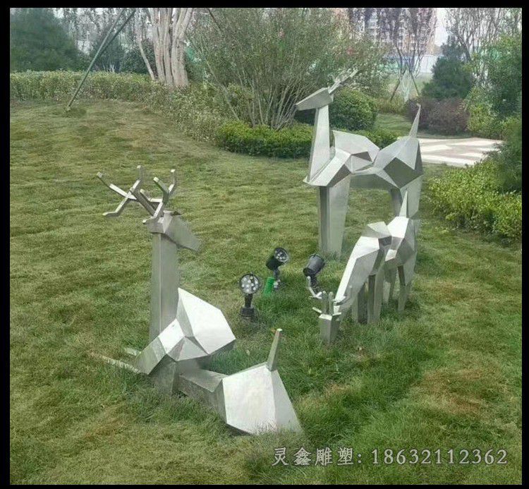 不锈钢几何梅花鹿动物雕塑