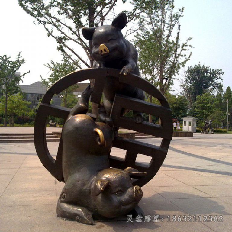 动物猪园林景观铜雕