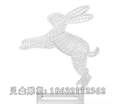 不锈钢跳跃兔子城市雕塑