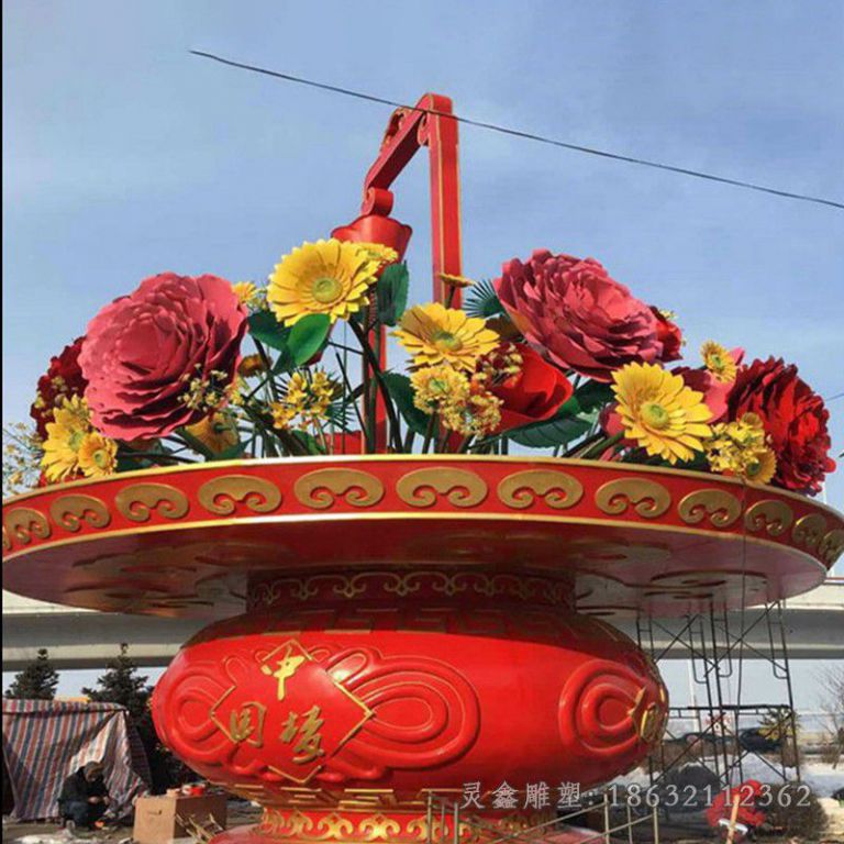 不锈钢菊花花蓝彩绘雕塑