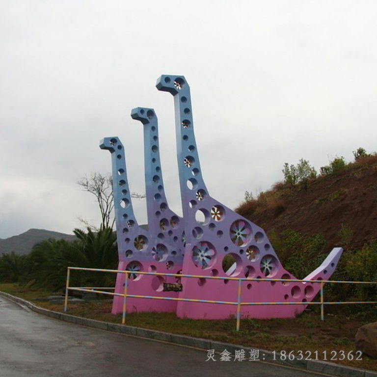 不锈钢彩绘抽象恐龙雕塑