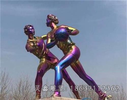 彩绘人物打篮球不锈钢雕塑