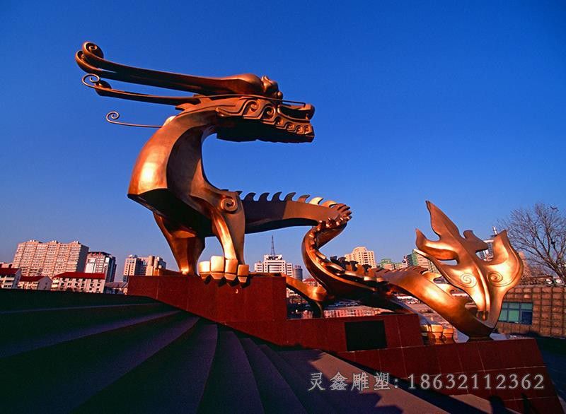 不锈钢几何龙动物雕塑