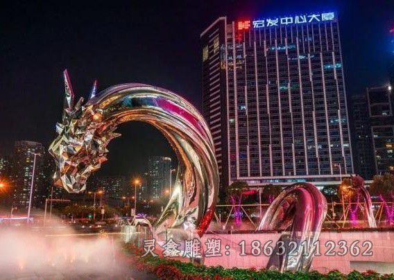 不锈钢抽象龙彩绘雕塑