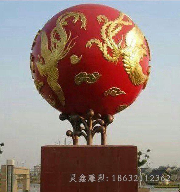不锈钢龙凤呈祥球景观雕塑