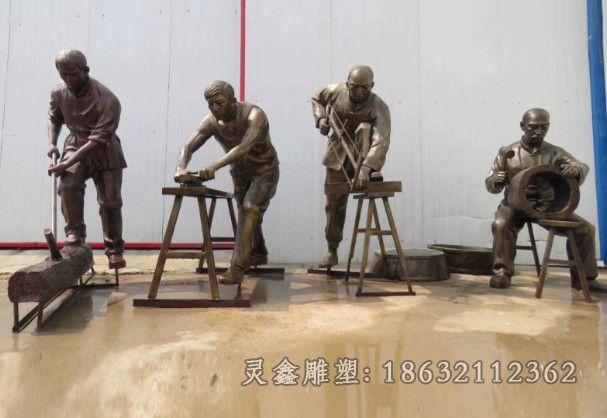 农耕犁地城市人物铜雕