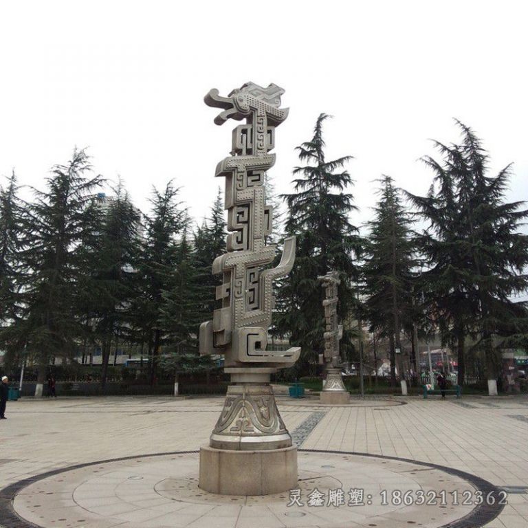 不锈钢龙柱校园景观雕塑