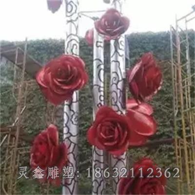 不锈钢玫瑰花户外雕塑