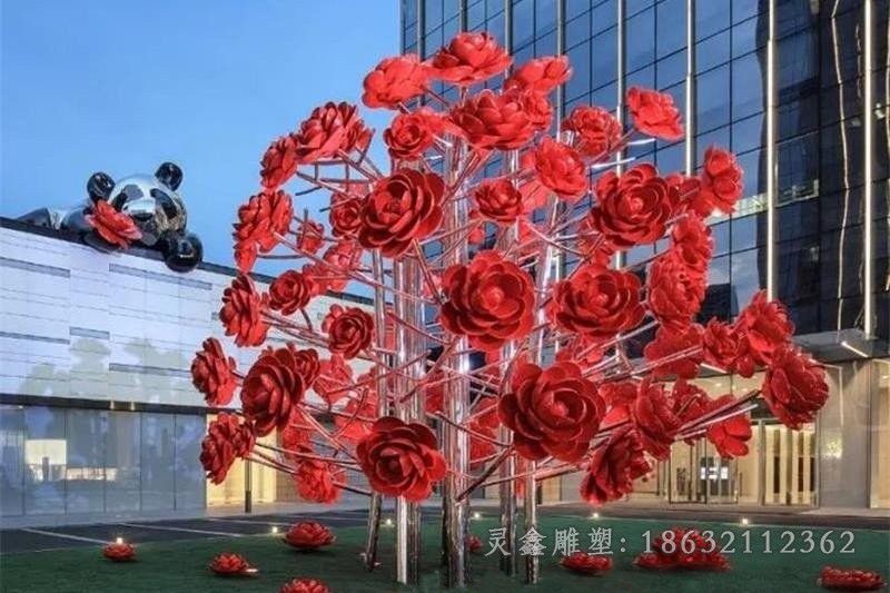 不锈钢玫瑰花小区雕塑