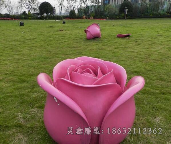 不锈钢玫瑰花景区雕塑