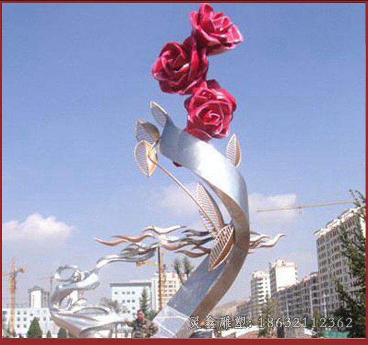 不锈钢玫瑰花景观雕塑