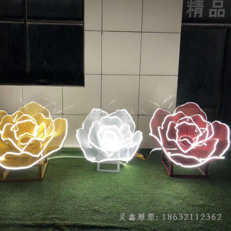 发光玫瑰花不锈钢雕塑
