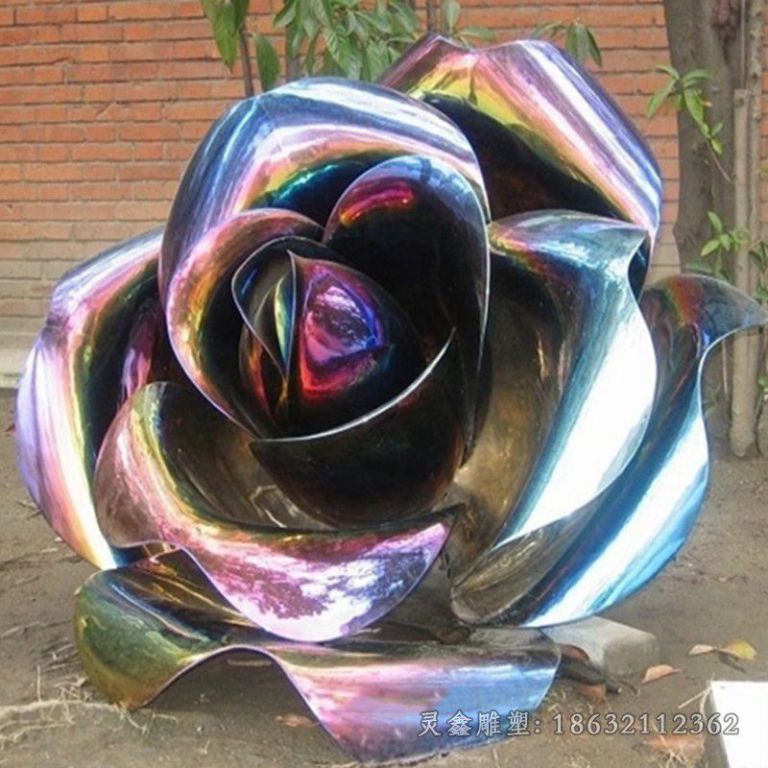 不锈钢镜面玫瑰花雕塑