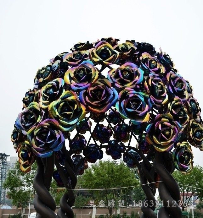 不锈钢玫瑰花抽象雕塑