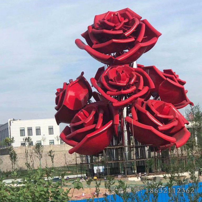 不锈钢红色玫瑰花雕塑