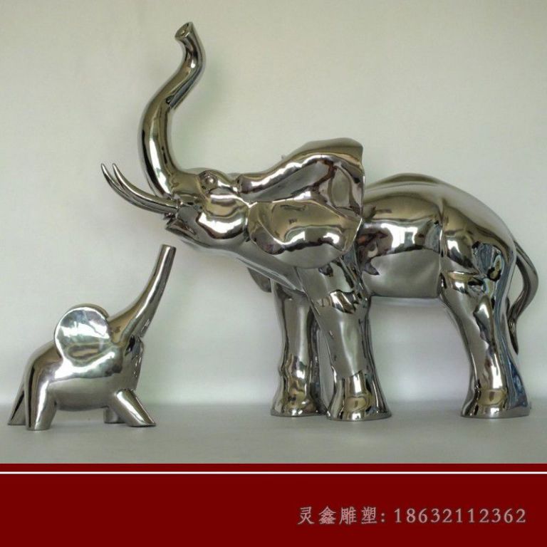 不锈钢母子象景观雕塑