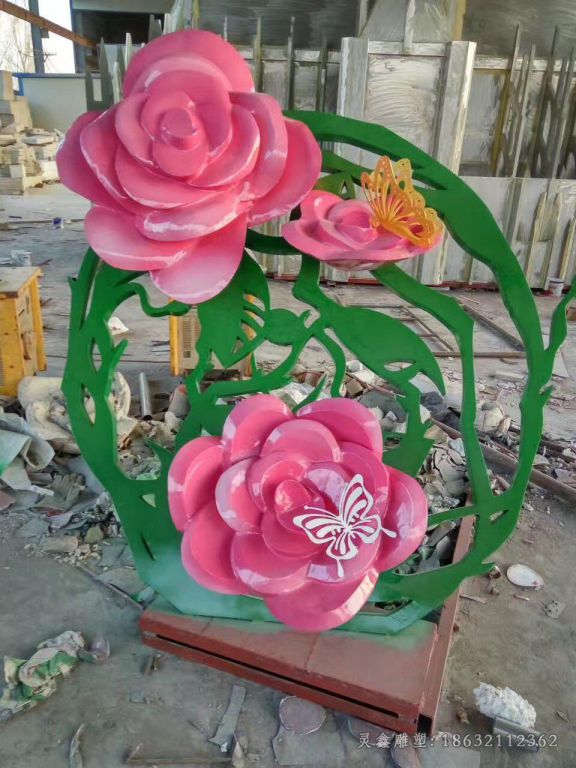 不锈钢牡丹花彩绘雕塑