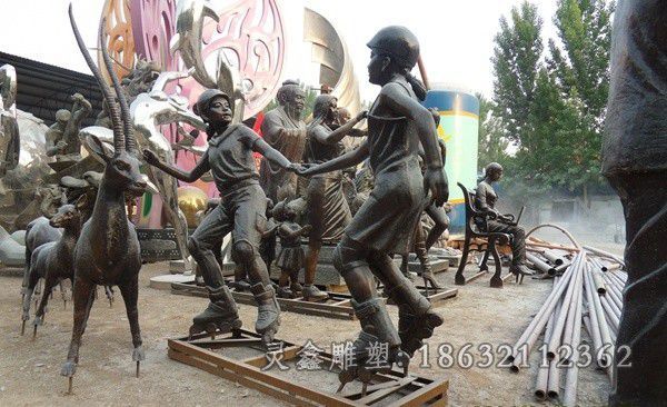 轮滑校园运动人物铜雕