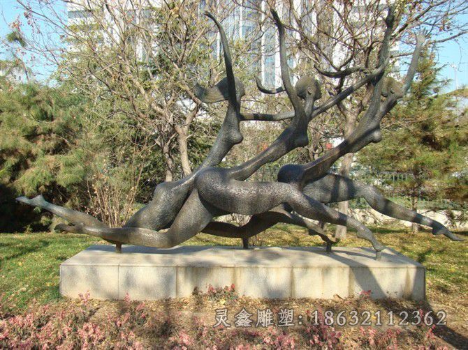 美女奔跑抽象人物铜雕